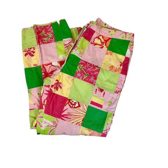 Vtg. White Label Lilly Pulitzer Capri Pants Size 6 Resort Patch Beach Palm Trees - Picture 1 of 12
